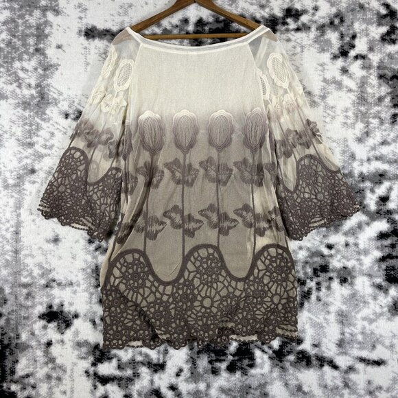 XCVI Dress Womens Size Medium Embroidered Floral Neck Drawstring Wide Sleeve - Picture 2 of 11